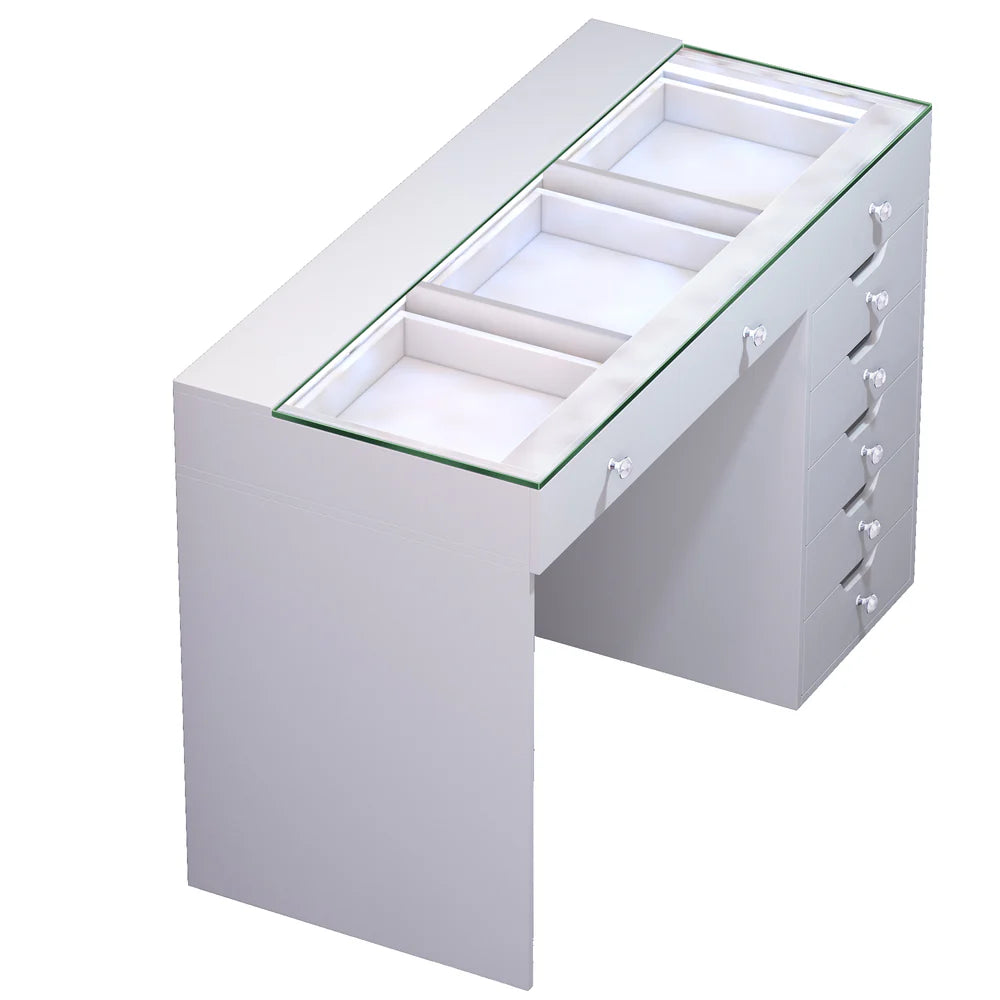 VanitiBar Veronica 3.0 – Glass Top Makeup Vanity Desk with Drawers