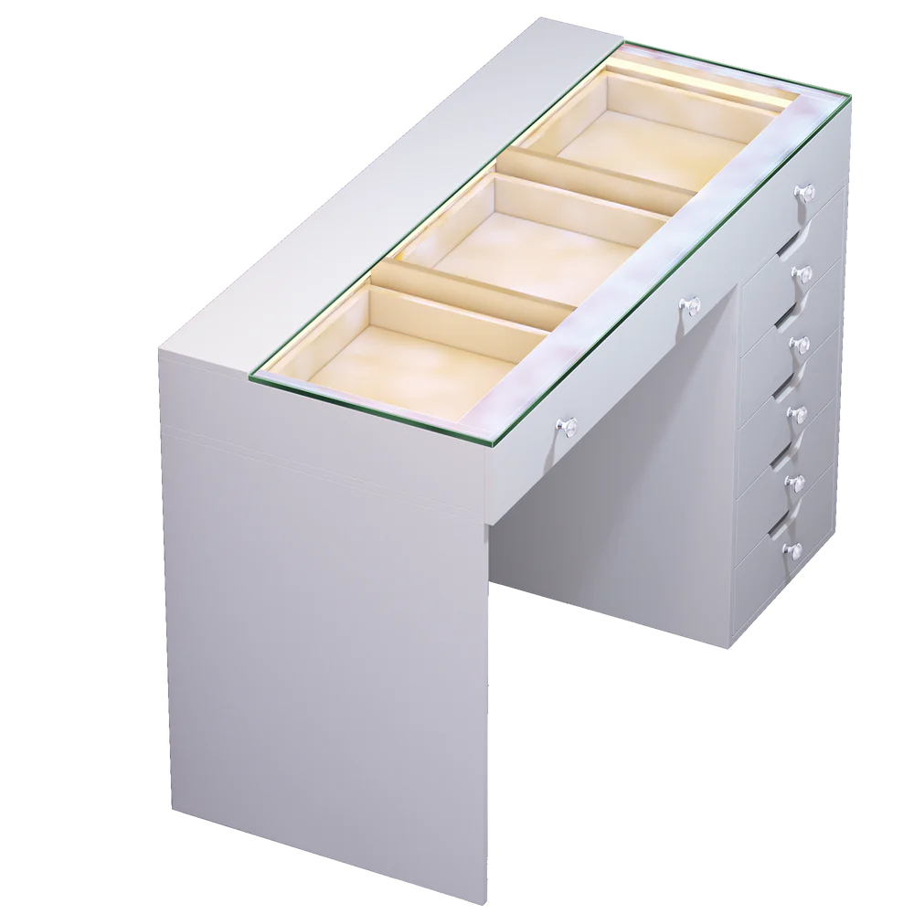 VanitiBar Veronica 3.0 – Glass Top Makeup Vanity Desk with Drawers