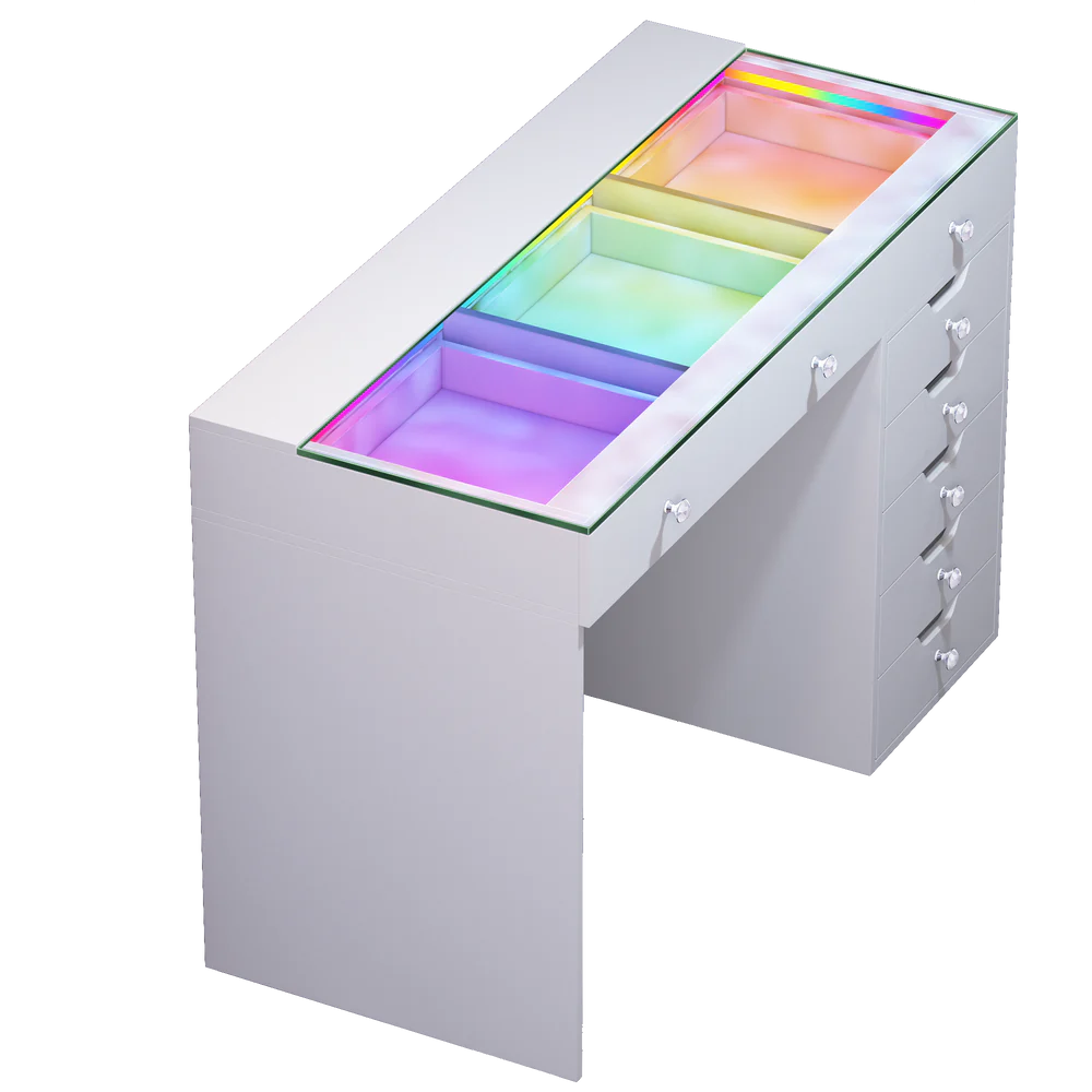 VanitiBar Veronica 3.0 – Glass Top Makeup Vanity Desk with Drawers
