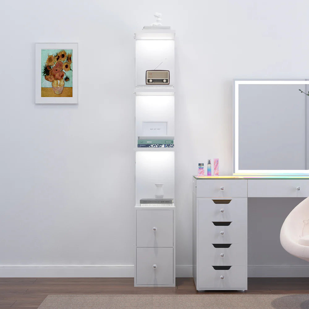 Display Shelves with LED Lights and Large Storage Drawer - LP Replenish