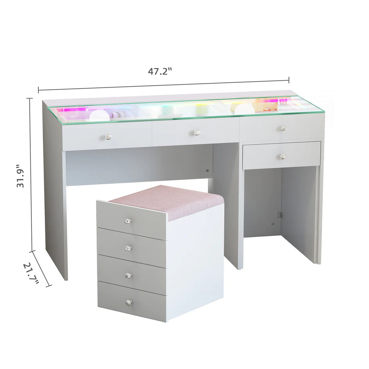 VanitiBar Nest – Vanity Desk with Hidden Chair, LED & 8 Drawers
