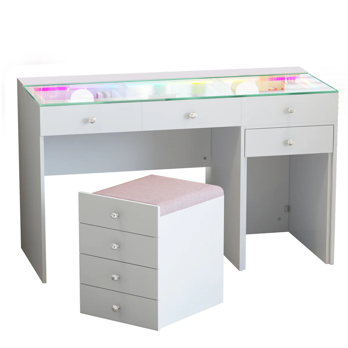VanitiBar Nest – Vanity Desk with Hidden Chair, LED & 8 Drawers