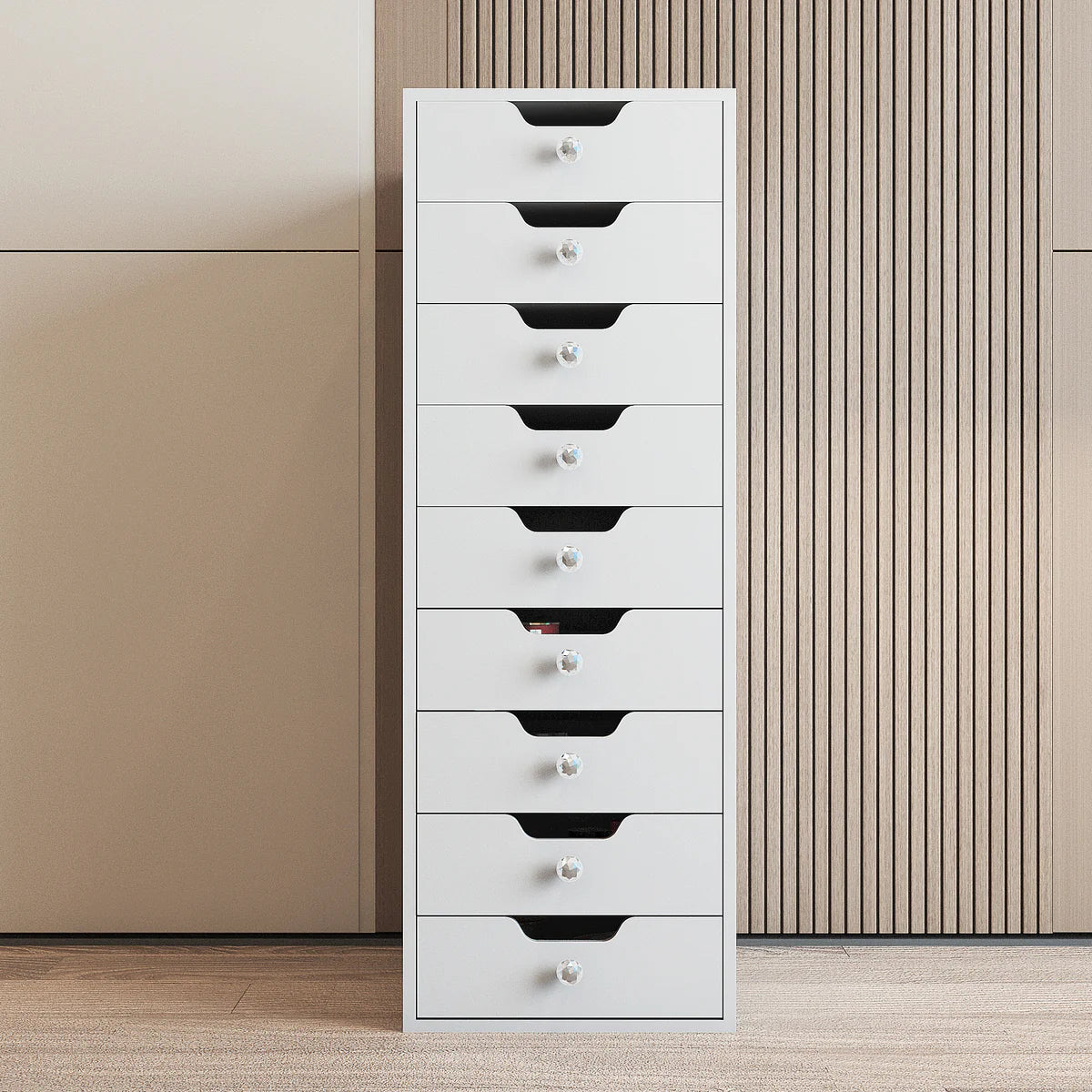 Makeup Vanity Storage Unit with 9 Drawers, LED Light Strip, and Crystal Lux Knobs - LP Replenish