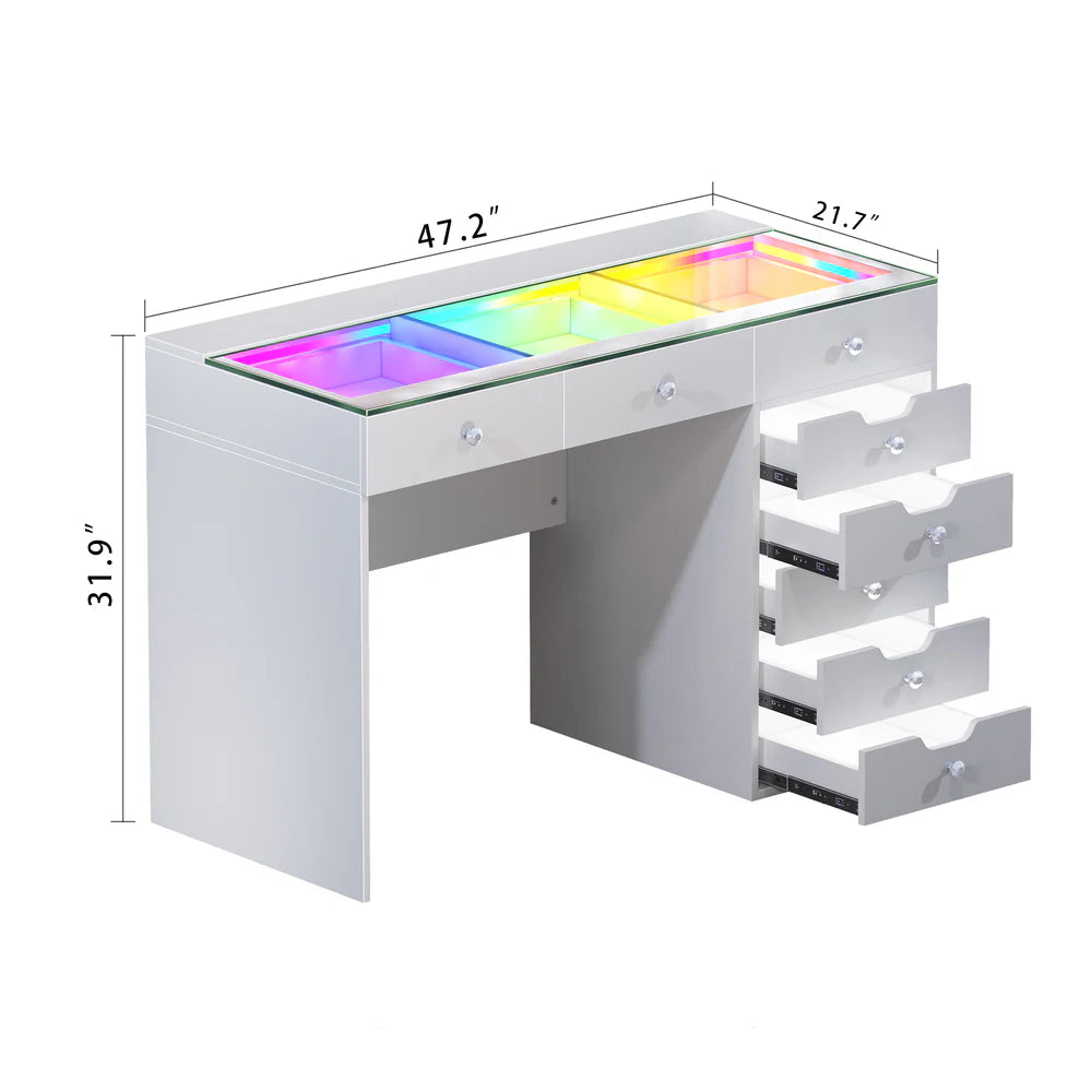 VanitiBar Veronica 3.0 – Glass Top Makeup Vanity Desk with Drawers