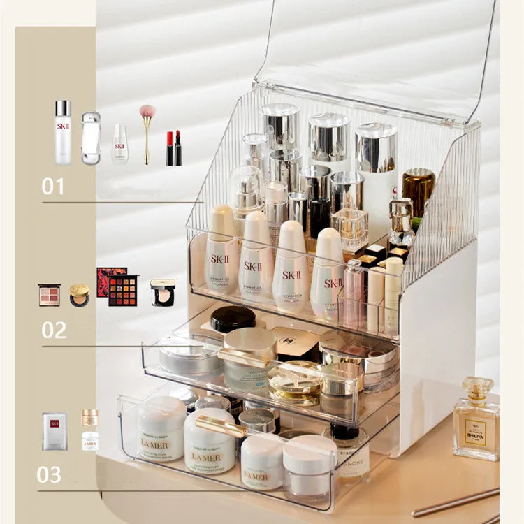 Clear PET Makeup Organizer with Drawers and Dustproof Lid - LP Replenish