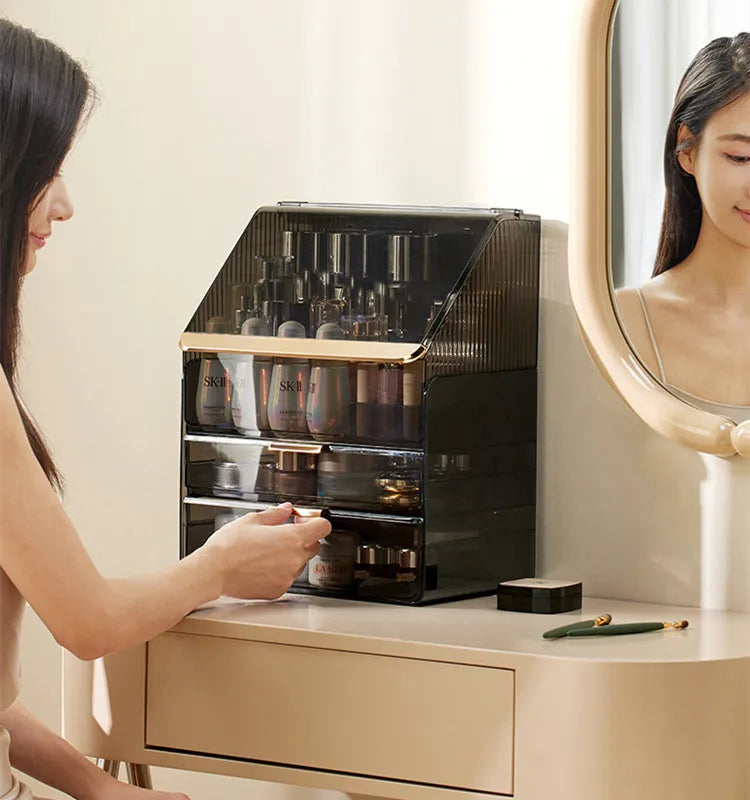 Clear PET Makeup Organizer with Drawers and Dustproof Lid - LP Replenish