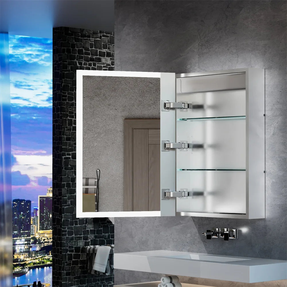 LED Bathroom Mirror Cabinet with Bluetooth, Anti-Fog, and Storage - LP Replenish