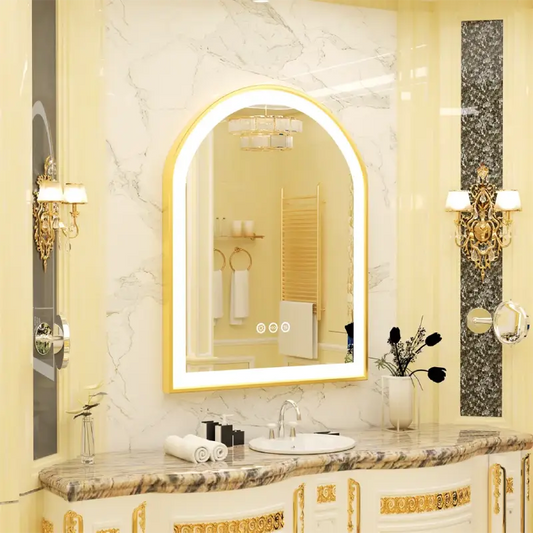 High-End LED Bathroom Mirror with Demister and Memory Function, Arch Framed, 3 Lighting Modes - LP Replenish