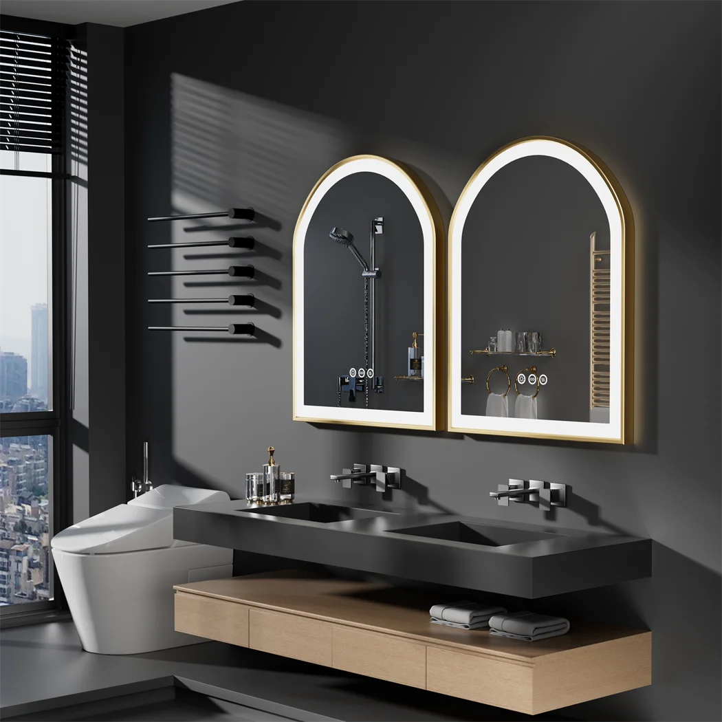 High-End LED Bathroom Mirror with Demister and Memory Function, Arch Framed, 3 Lighting Modes - LP Replenish