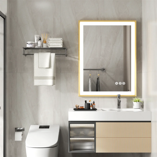 Gold Frame LED Bathroom Mirror with Dimmable Lights and Anti-Fog - LP Replenish