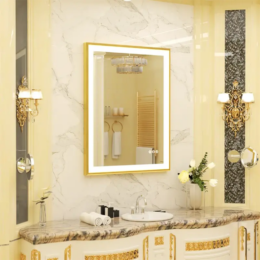 Gold Frame LED Bathroom Mirror with Dimmable Lights and Anti-Fog - LP Replenish