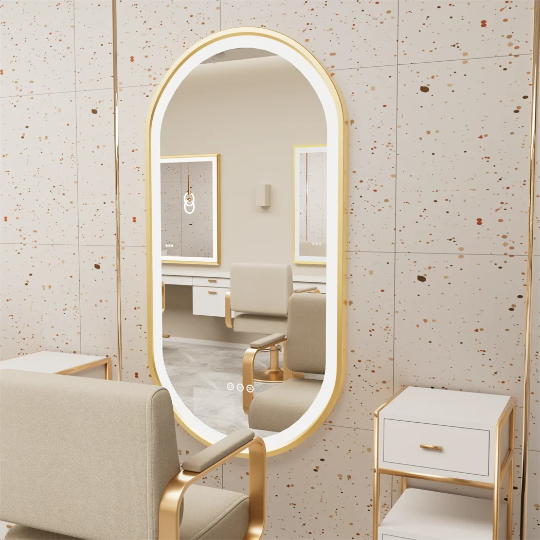 Oval LED Bathroom Mirror with Demister - Gold Frame - LP Replenish