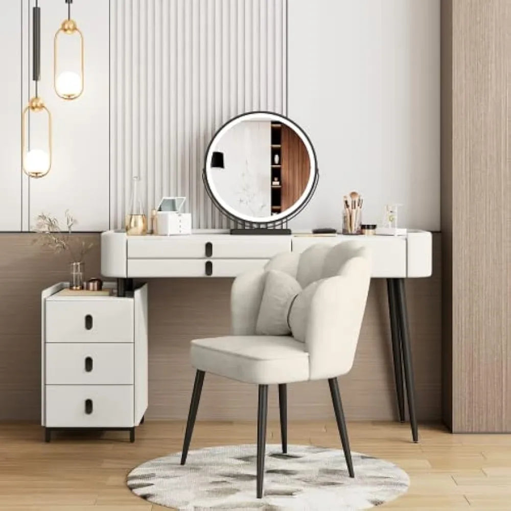 Luxury Solid Wood Vanity Desk with Sintered Marble Top, 6 Drawers, and LED Mirror - LP Replenish