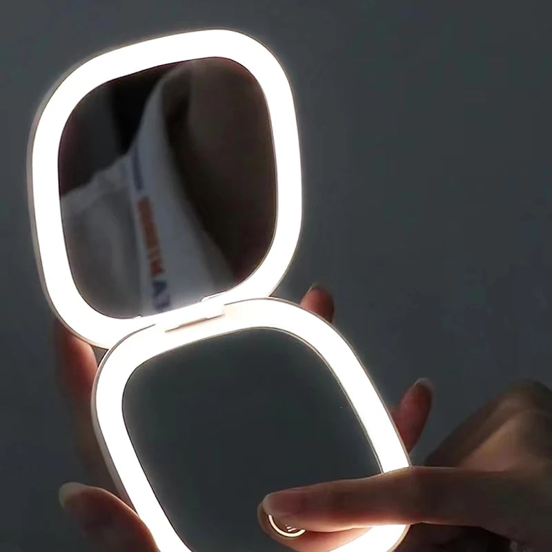 Mini Portable 5X 10X Folding Makeup Mirror with LED Lights - LP Replenish