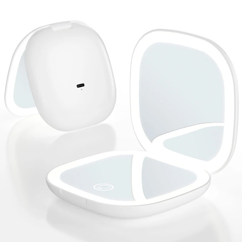 Mini Portable 5X 10X Folding Makeup Mirror with LED Lights - LP Replenish