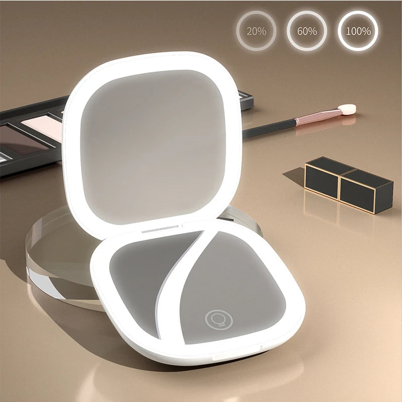 Mini Portable 5X 10X Folding Makeup Mirror with LED Lights - LP Replenish