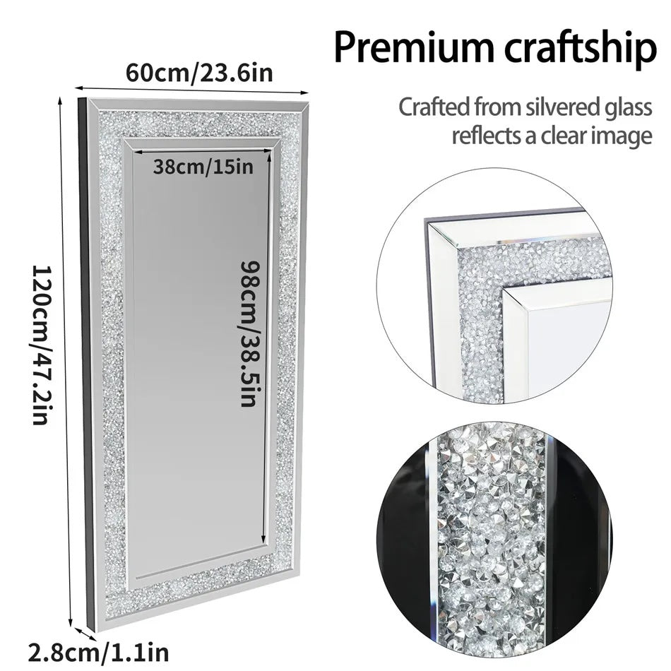Large Silver Crystal Vanity Mirror for Bedroom Wall Mounted - LP Replenish