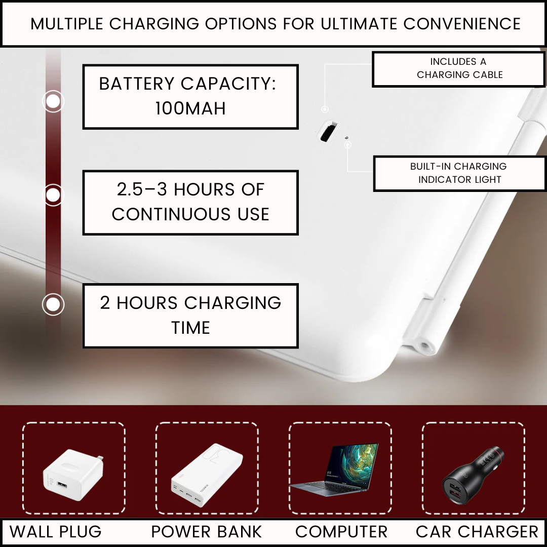VanitiGlow Portable LED Travel Vanity Mirror – USB Rechargeable