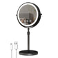 9 Inch Double-Sided LED Black Metal Vanity Mirror with 3x Magnification and Adjustable Brightness