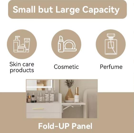 Compact Vanity Desk with Flip-Top Mirror, Storage Stool, and Drawers - LP Replenish