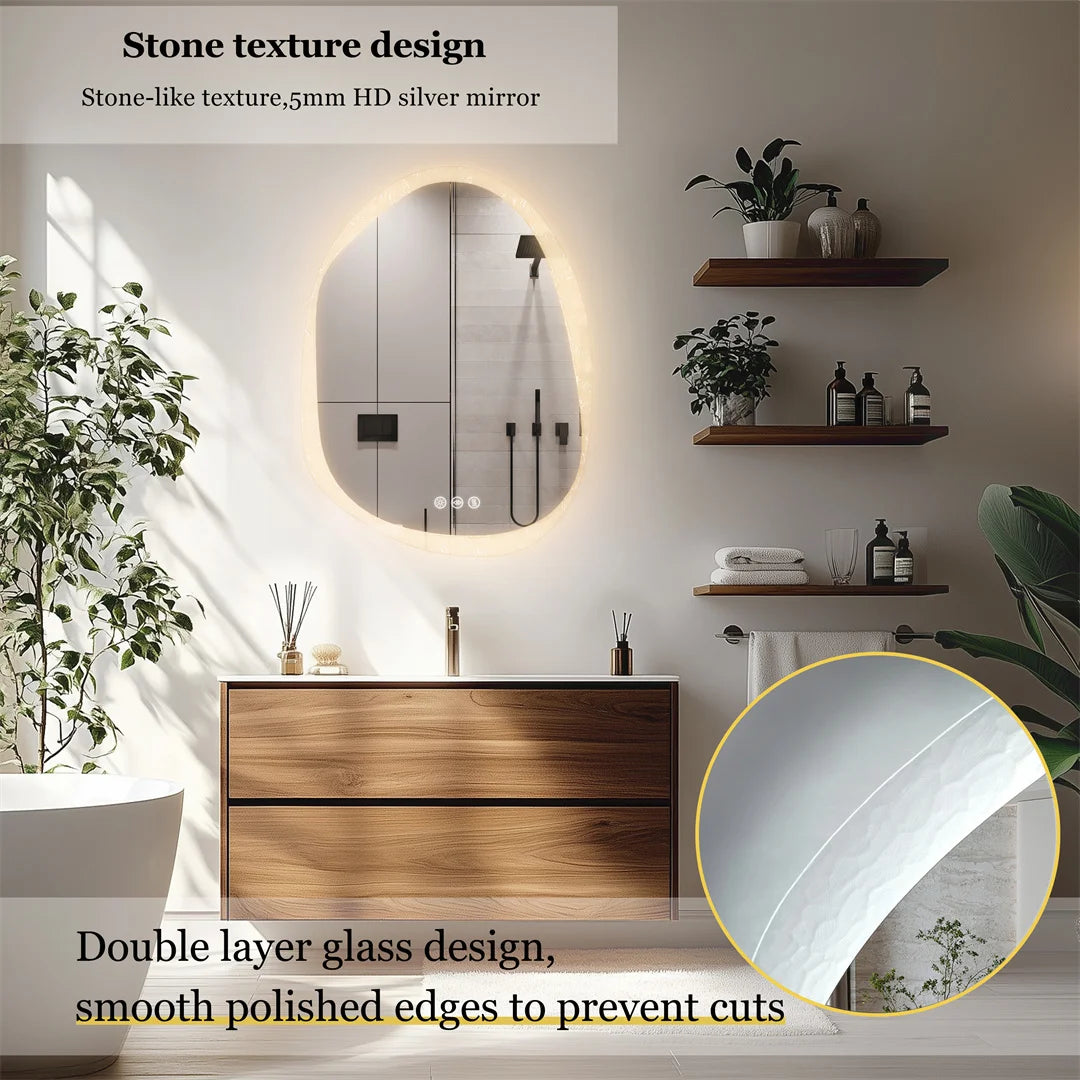 Irregular LED Bathroom Mirror with Backlit Lighting, Anti-Fog, and Touch Sensor - LP Replenish