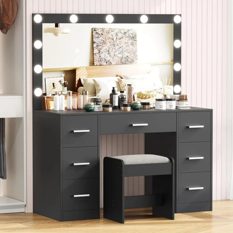 Vanity Desk with Drawers Lighted Hollywood Makeup Mirror and Stool - LP Replenish