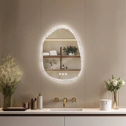 Irregular LED Bathroom Mirror with Backlit Lighting, Anti-Fog, and Touch Sensor - LP Replenish