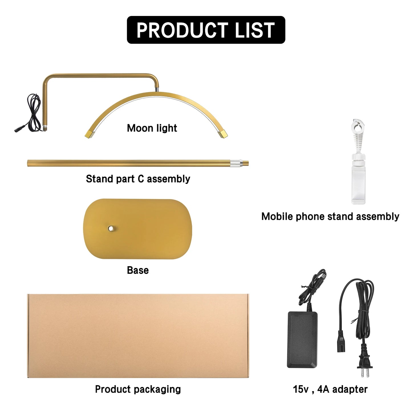 Gold LED Half Moon Shaped Lash Light with Floor Tripod - LP Replenish