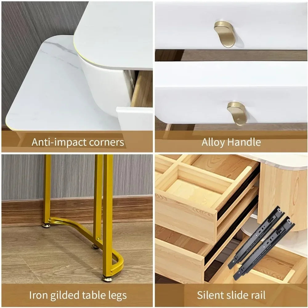 Makeup Vanity with Soft Chair with 3 Color Led Light Mirror for Modern Bedroom Solid Wood Makeup Gift ,Adjustable Dressing Table - LP Replenish