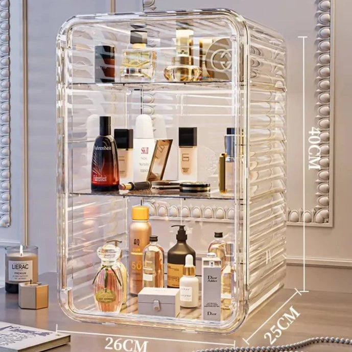Large Luxury Desktop Cosmetic Storage Box with Adjustable Shelves and Light - LP Replenish