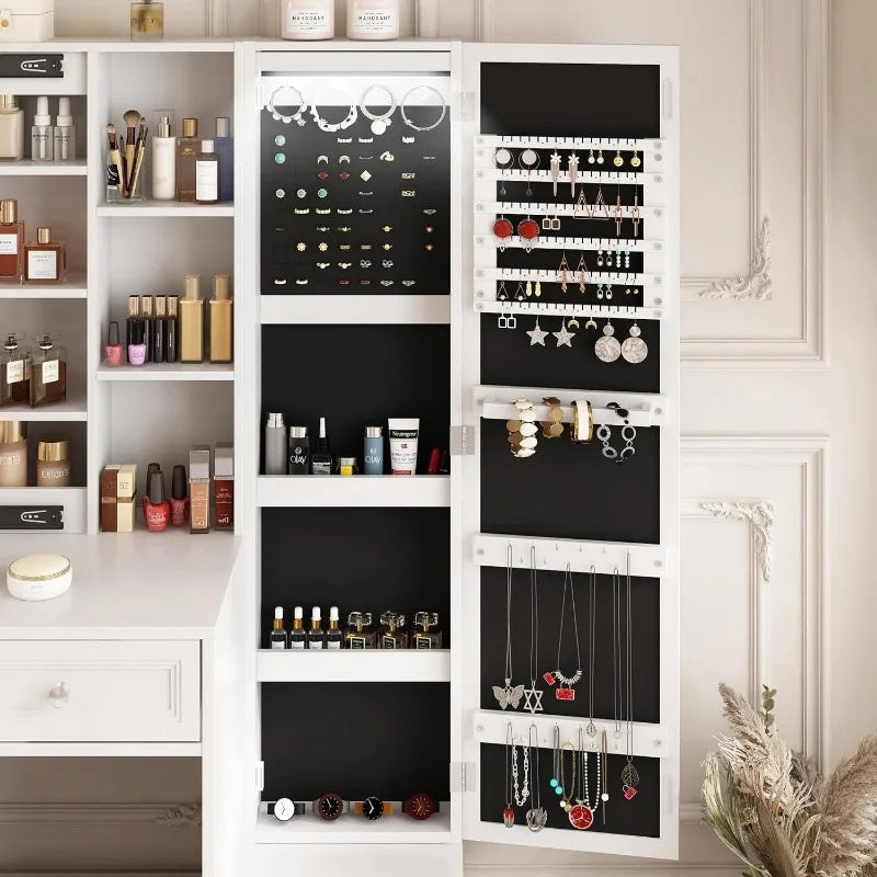Makeup Vanity Desk with LED Lighted Sliding Mirror, Vanity Table with Jewelry Cabinet, and Charging Station - LP Replenish