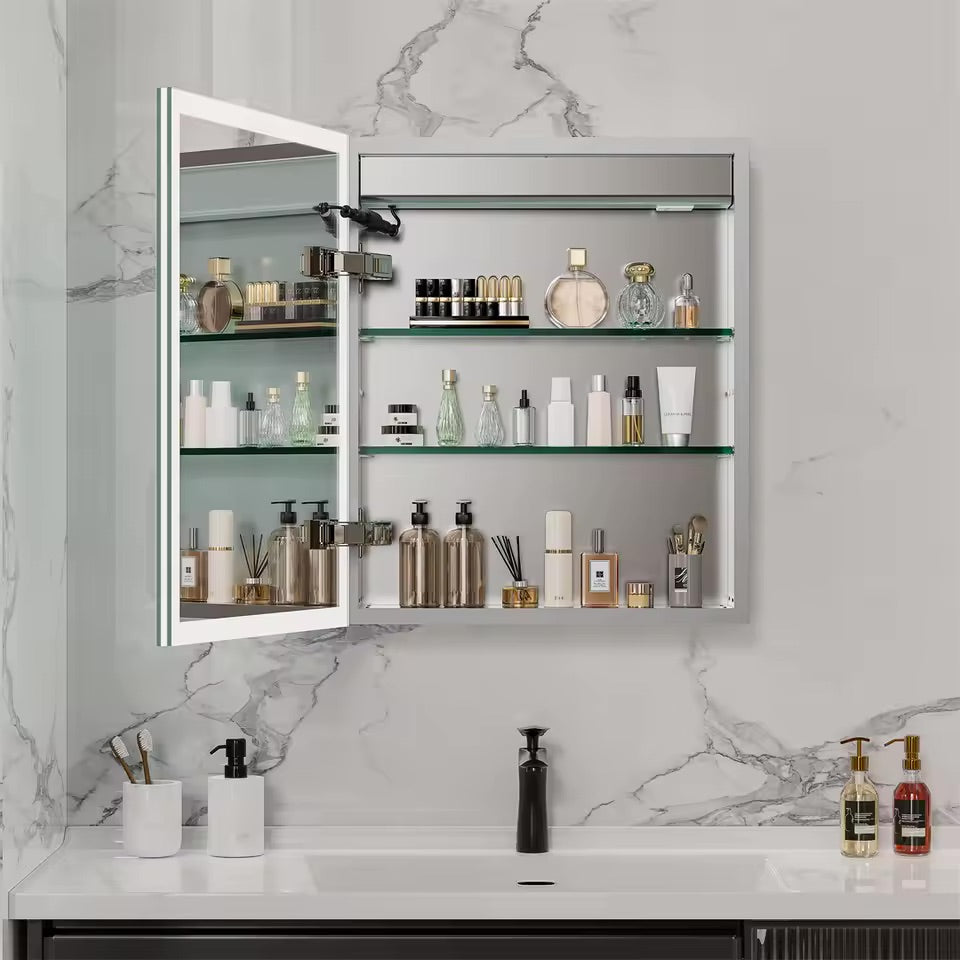 LED Bathroom Mirror Cabinet with Bluetooth, Anti-Fog, and Storage - LP Replenish