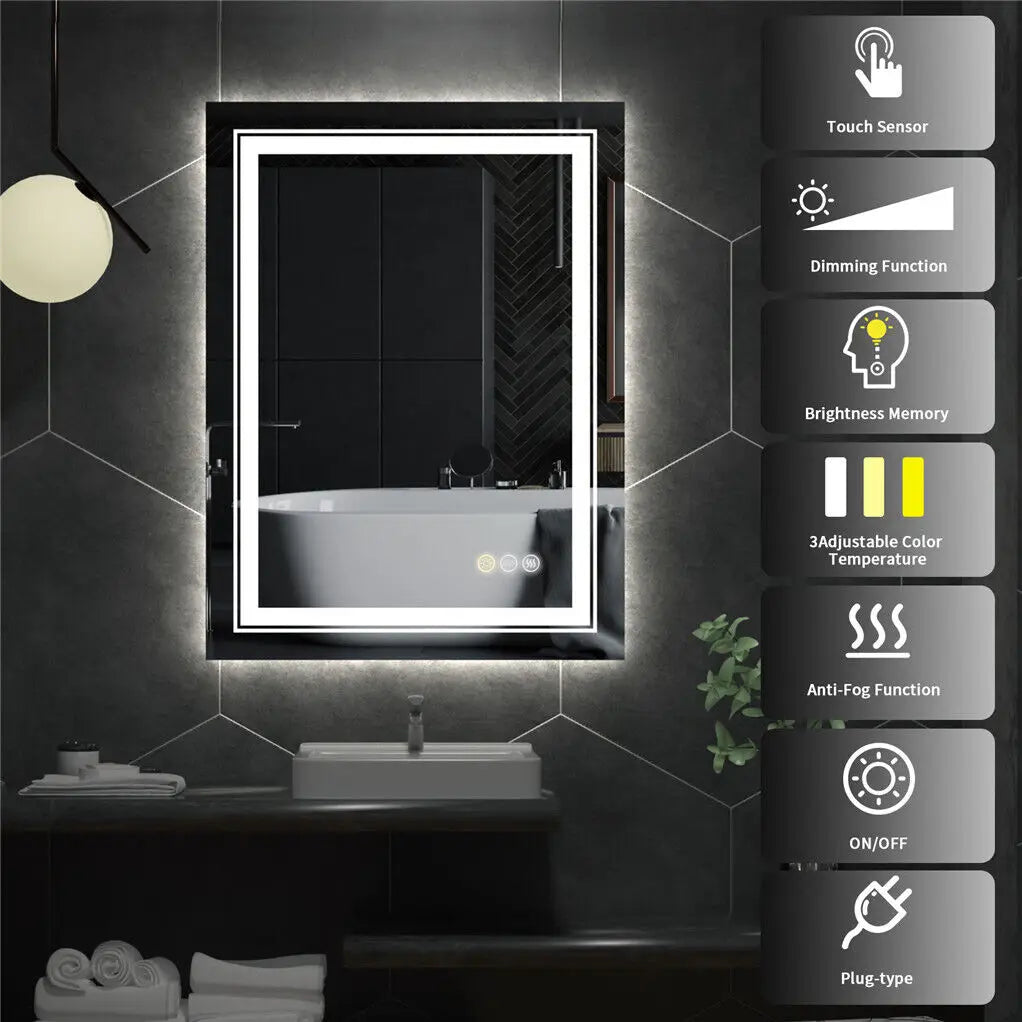 LED Vanity Mirror with Adjustable Lighting, and Defogging - LP Replenish
