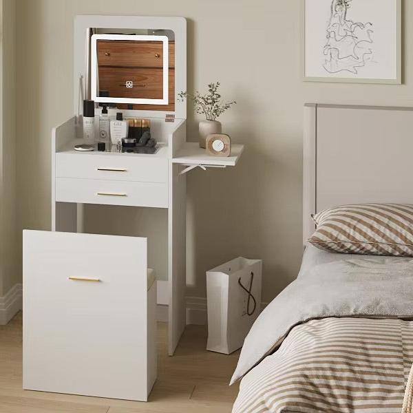 Compact Vanity Desk with Flip-Top Mirror, Storage Stool, and Drawers - LP Replenish