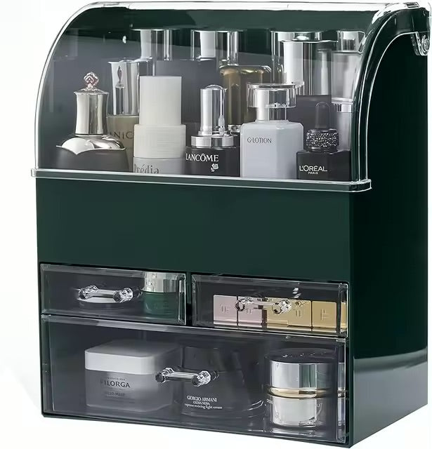 Clear Ribbed Pattern Large Clear Makeup Organizer with Drawers and Lid - LP Replenish