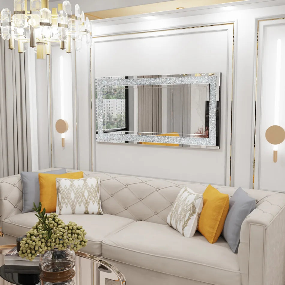 Large Silver Crystal Vanity Mirror for Bedroom Wall Mounted - LP Replenish
