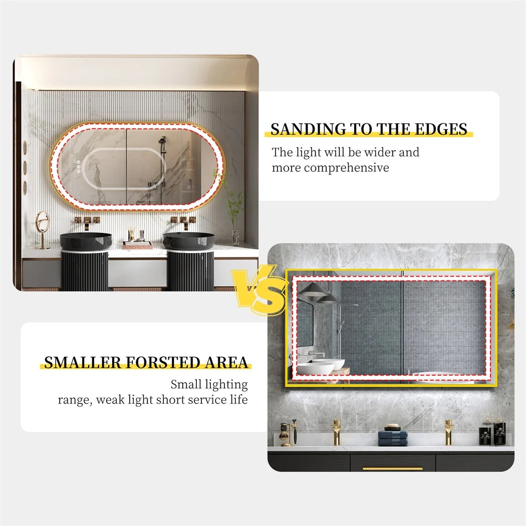 Oval LED Bathroom Mirror with Demister - Gold Frame - LP Replenish