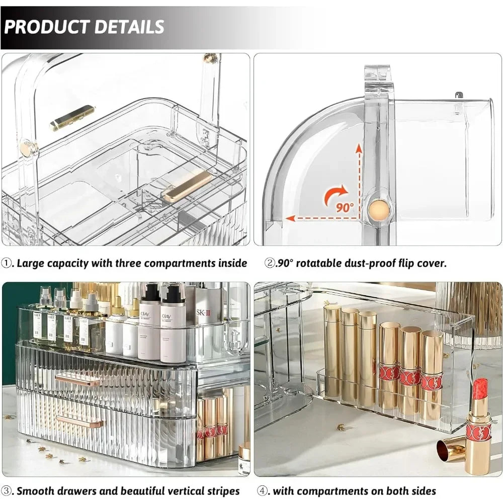 Cosmetics Makeup Storage Box with Lid & Drawers for Vanity - LP Replenish