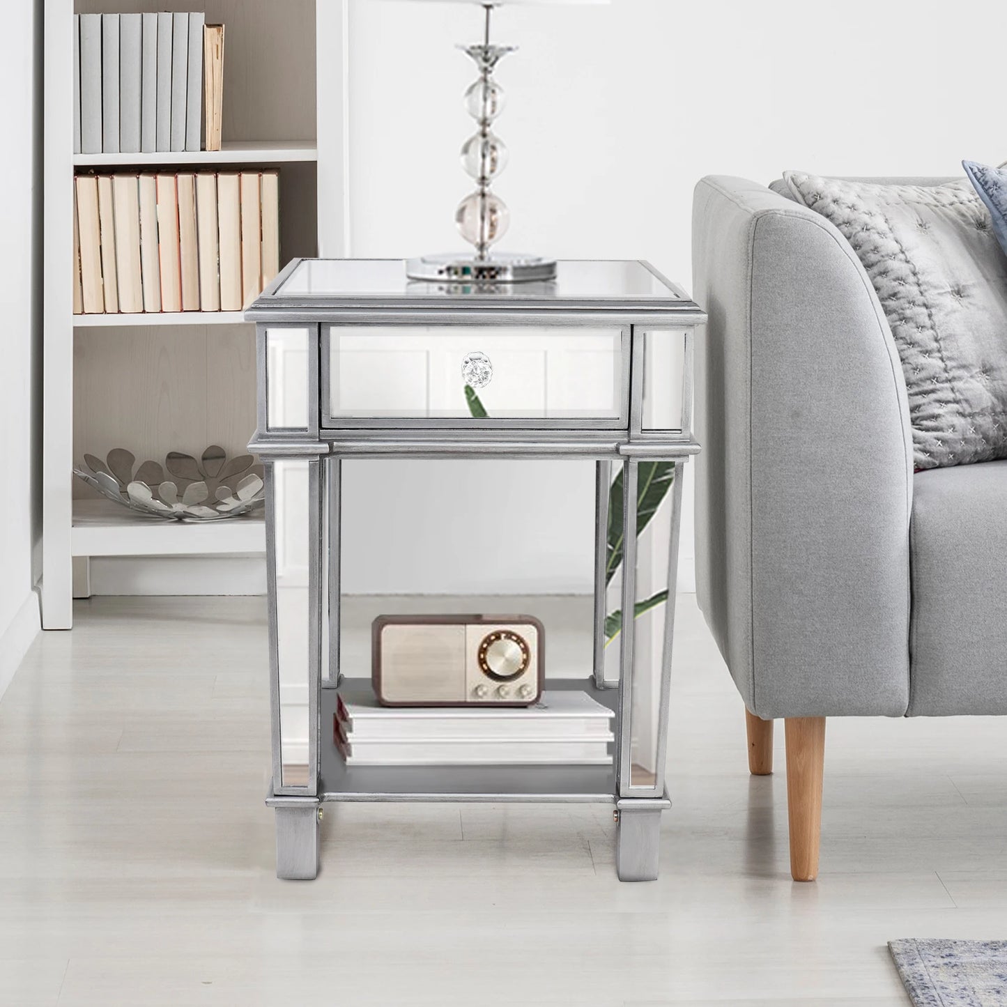 Mirrored Nightstands Modern Bedside Table with Drawer - LP Replenish