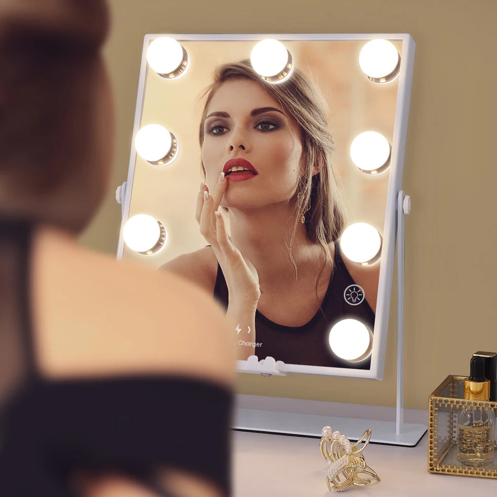 Tabletop Vanity Mirror with Bluetooth, Wireless Charging, and Dimmable LED Bulbs - LP Replenish
