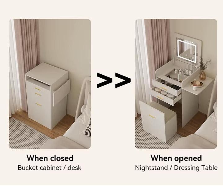 Compact Vanity Desk with Flip-Top Mirror, Storage Stool, and Drawers - LP Replenish