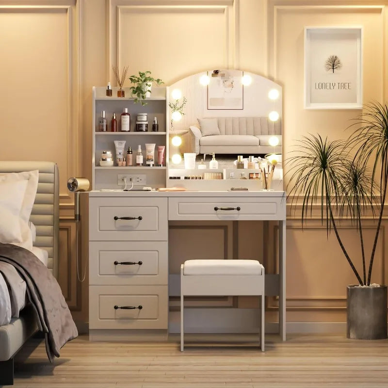 Professional-grade makeup vanity featuring adjustable lights and extensive storage