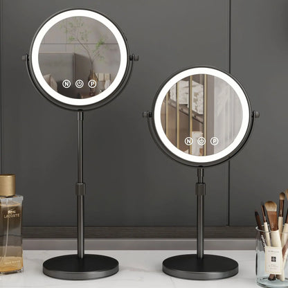 9 Inch Double-Sided LED Black Metal Vanity Mirror with 3x Magnification and Adjustable Brightness