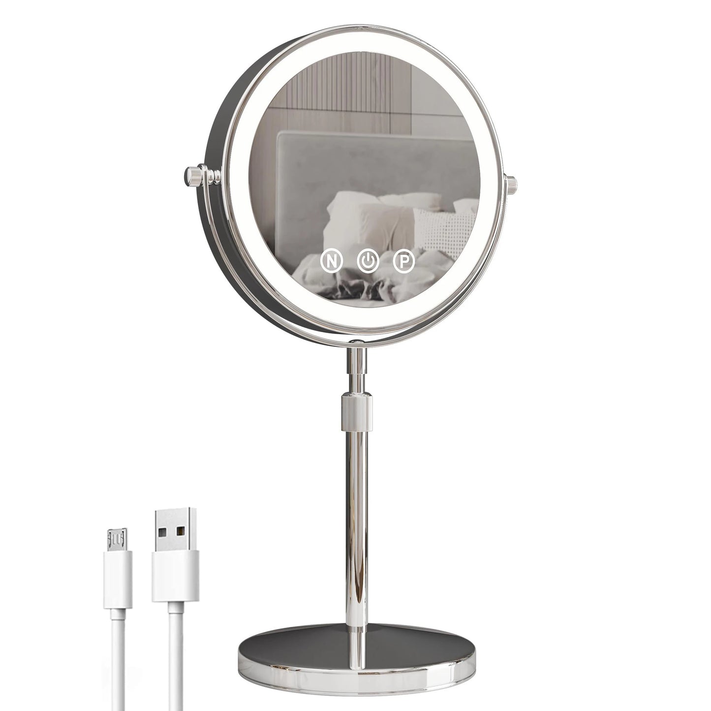 9 Inch Double-Sided LED Black Metal Ring Light Mirror with 3x Magnification and Adjustable Brightness