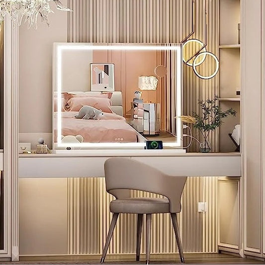 XL Vanity Mirror with LED Lights, Bluetooth Speaker, and USB Charging - LP Replenish