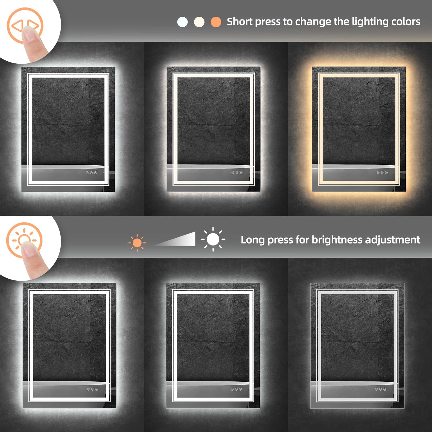 LED Vanity Mirror with Adjustable Lighting, and Defogging - LP Replenish