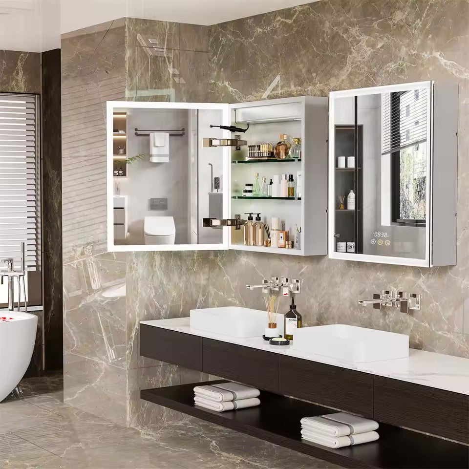 LED Bathroom Mirror Cabinet with Bluetooth, Anti-Fog, and Storage - LP Replenish
