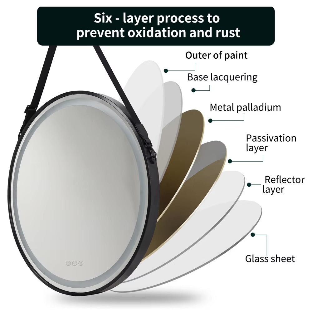 Large Round LED Bathroom Mirror with Anti-Fog, Touch Sensor, and Dimmable Lights – Black/Gold Frame, 32/24 Inch - LP Replenish