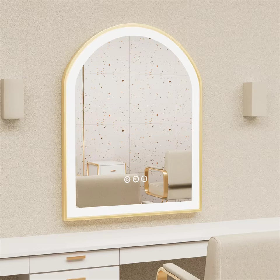High-End LED Bathroom Mirror with Demister and Memory Function, Arch Framed, 3 Lighting Modes - LP Replenish
