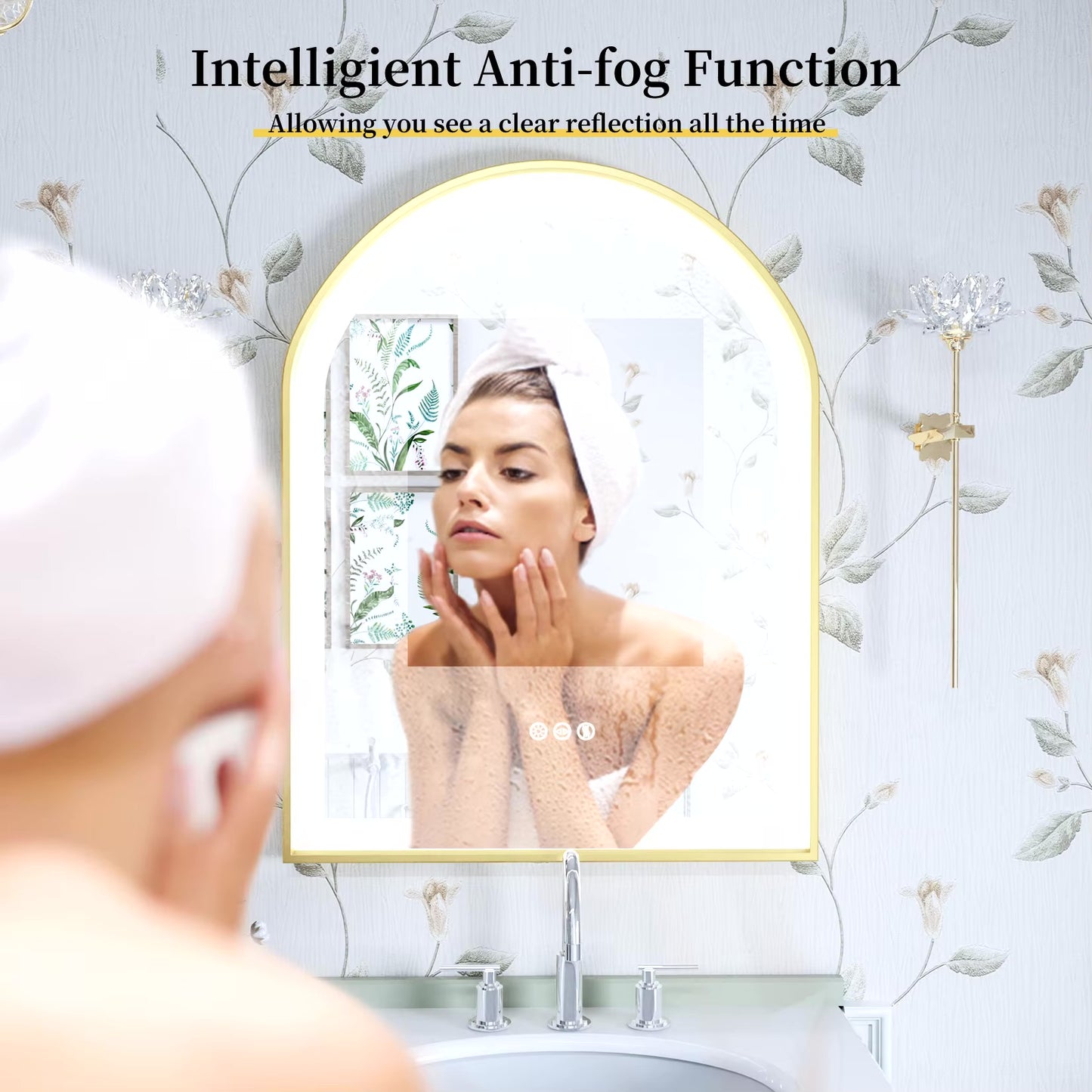 High-End LED Bathroom Mirror with Demister and Memory Function, Arch Framed, 3 Lighting Modes - LP Replenish